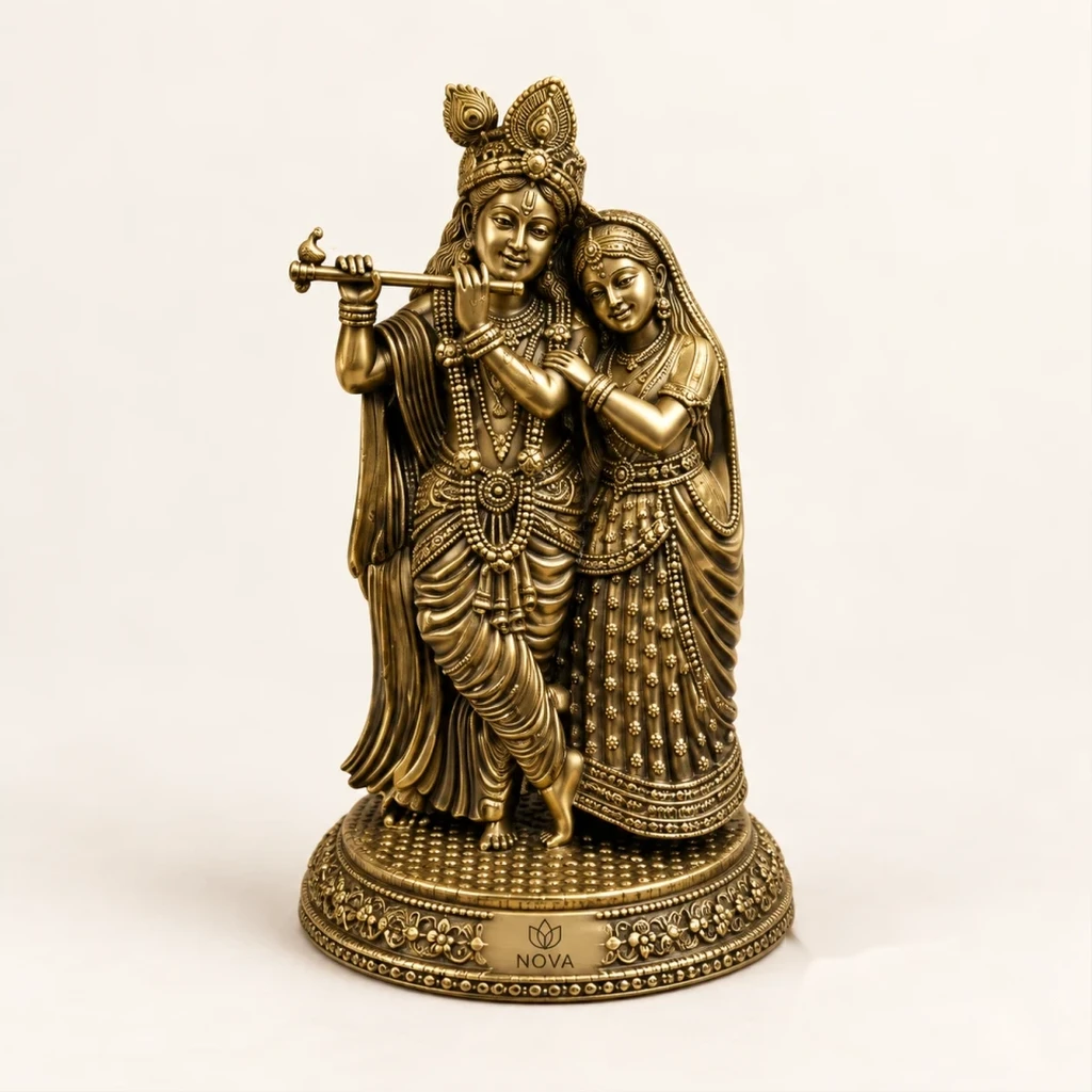 Antique Brass Radha Krishna Devotional Idol