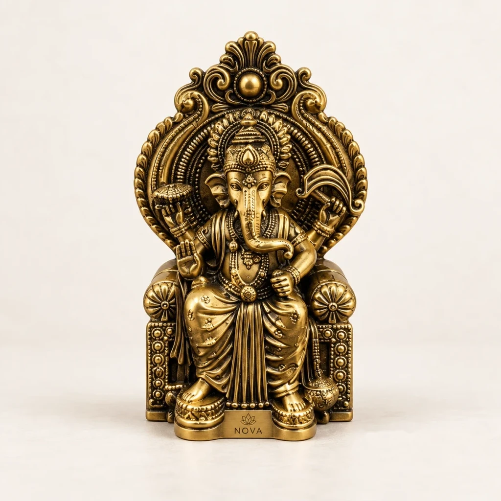 Antique Brass Singhasan Ganesha Idol