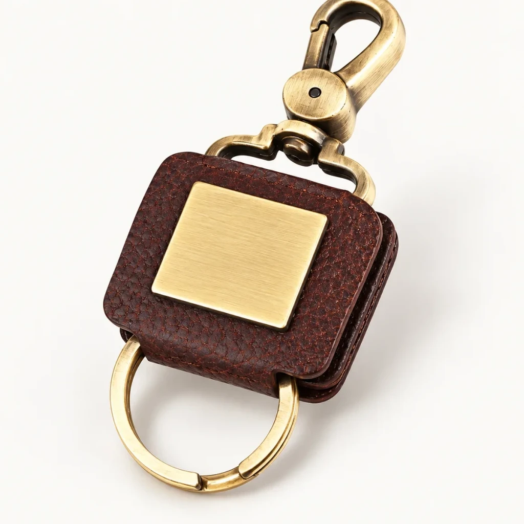 Brass Plate Square Leather Key Fob