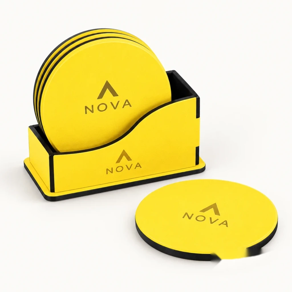 Canary Yellow Executive Coaster Set with Holder