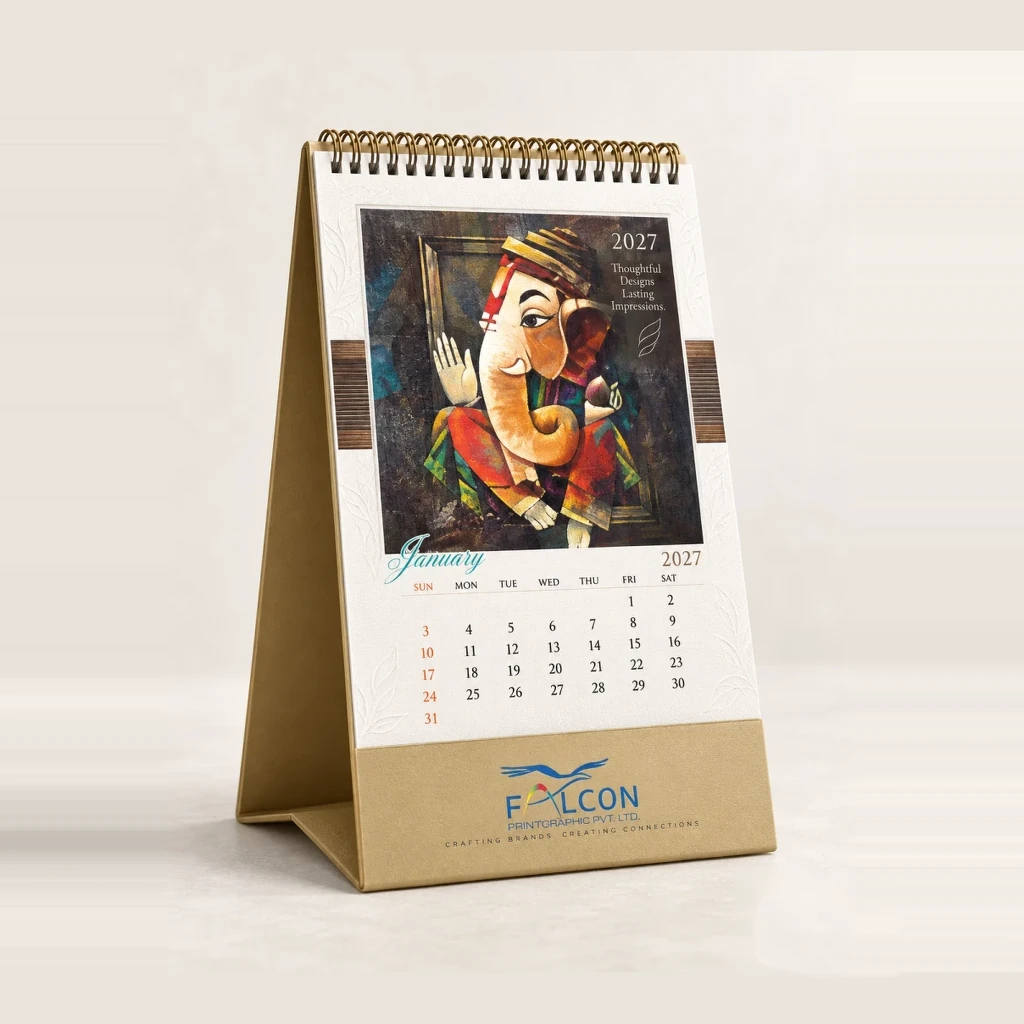 Standing wooden easel desk calendar with monthly planning leaves