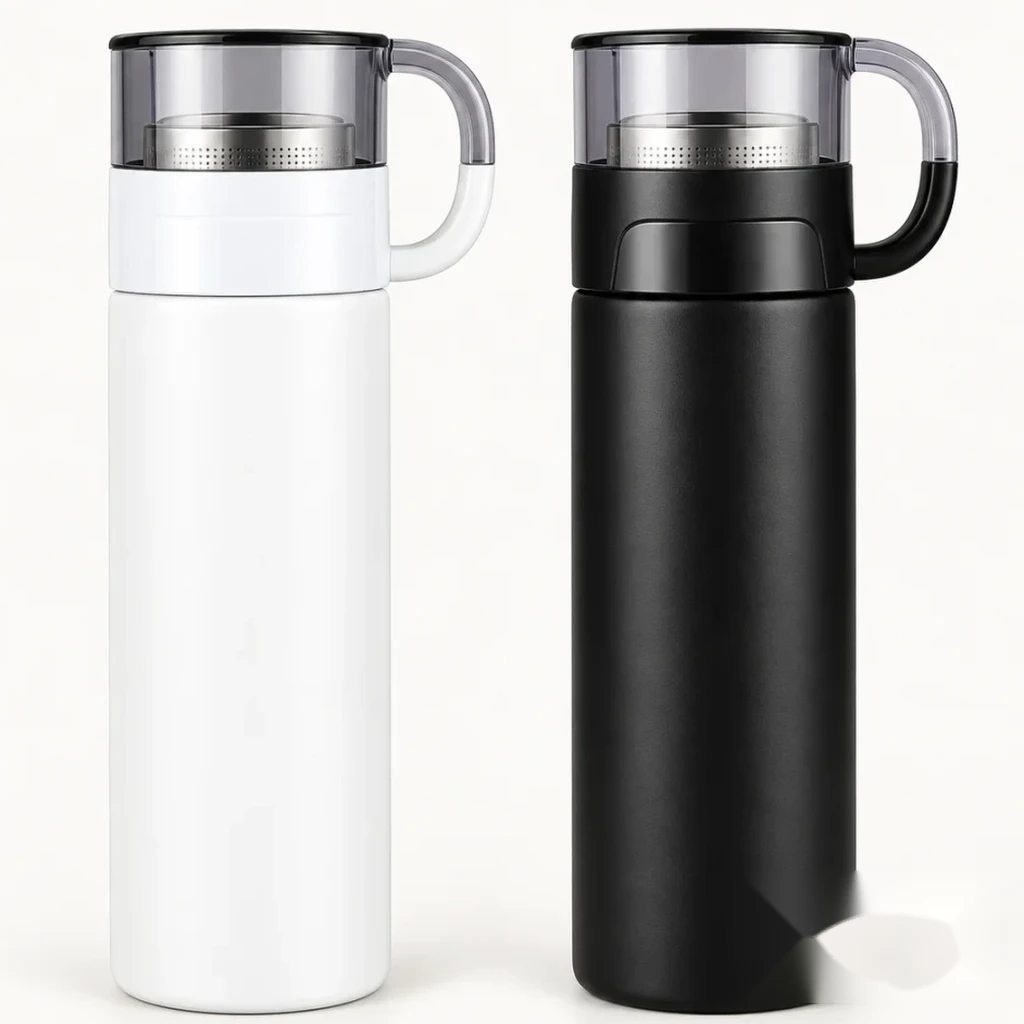 Matte insulated double-wall stainless steel vacuum flask with infuser
