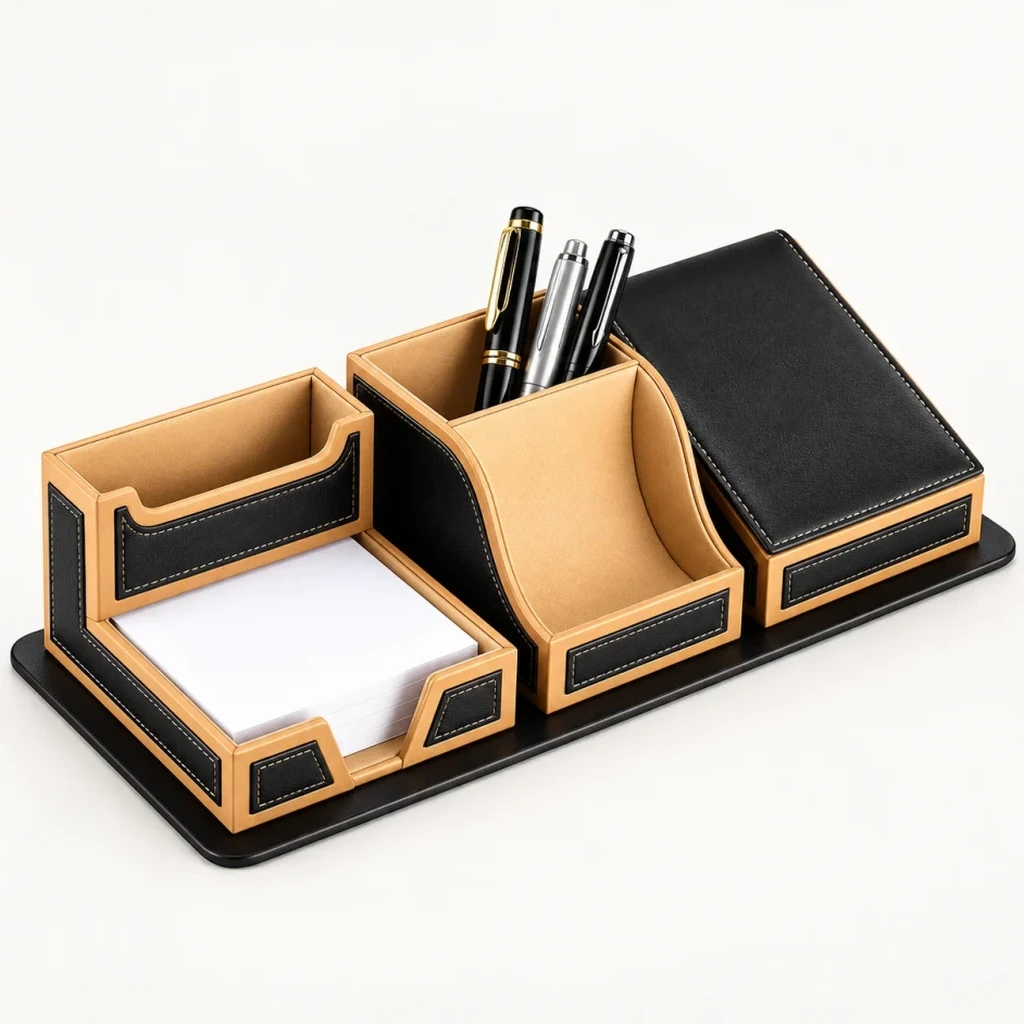 Executive Leatherette Desk Organizer Set