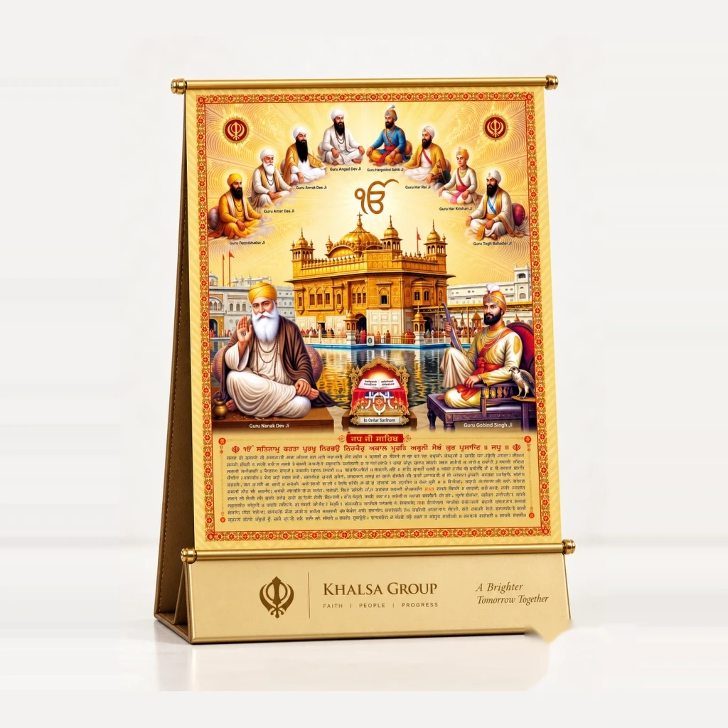 Japji Sahib & Sri Harmandir Sahib Gold Scroll Desk Calendar