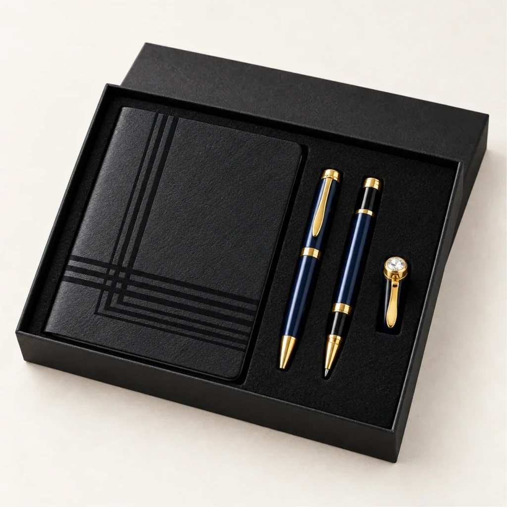 Executive matte black journal and metallic pen suite in gift box