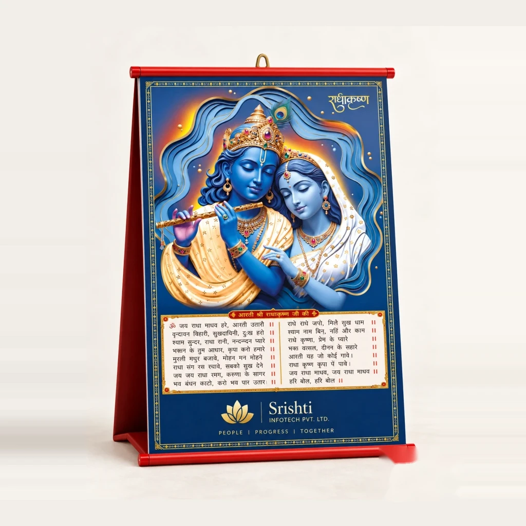Radha Krishna Divine Flute Wall & Desk Scroll Calendar