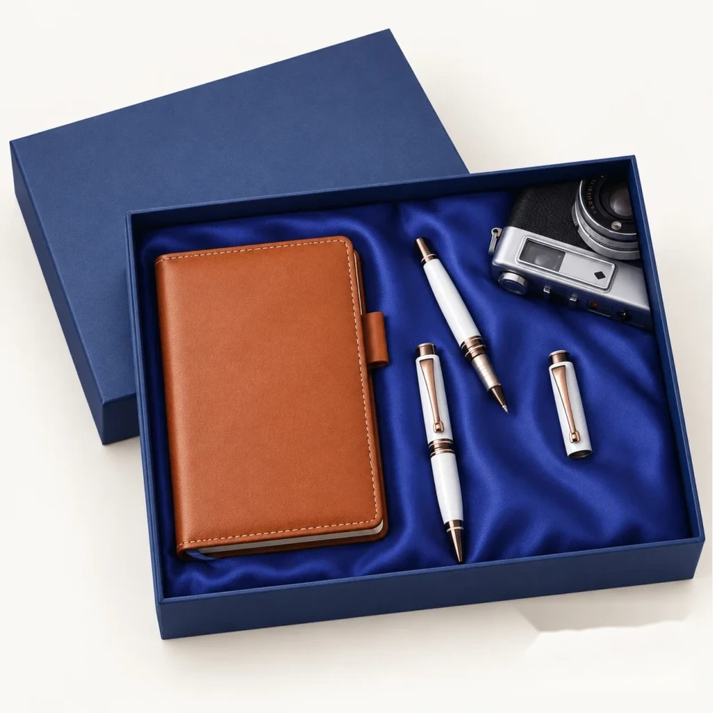 Satin-Lined Cognac Leather Journal & Pen Set